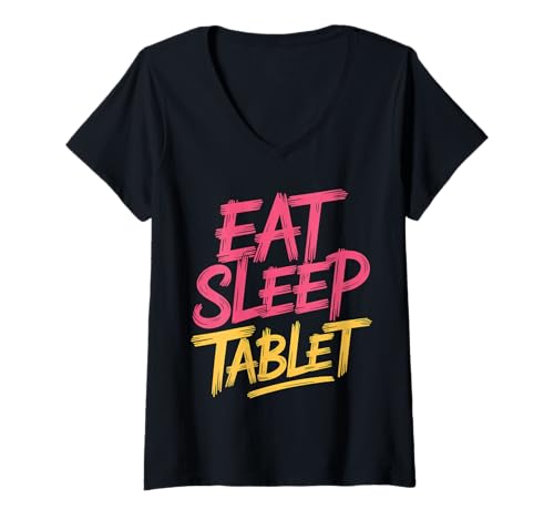 Damen Eat Sleep Tablet Screen Tech Kid Witz - T-Shirt mit V-Ausschnitt Damen Eat Sleep Tablet Screen Tech Kid Witz - T-Shirt mit V-Ausschnitt von Digital Techy Kid