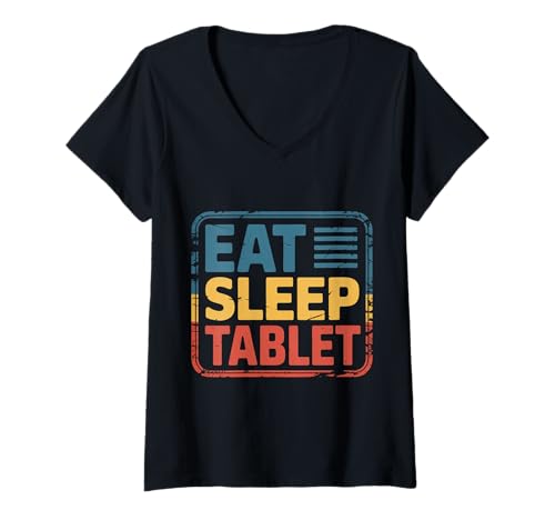 Damen Eat Sleep Tablet Screen Tech Kid Witz - T-Shirt mit V-Ausschnitt Damen Eat Sleep Tablet Screen Tech Kid Witz - T-Shirt mit V-Ausschnitt von Digital Techy Kid