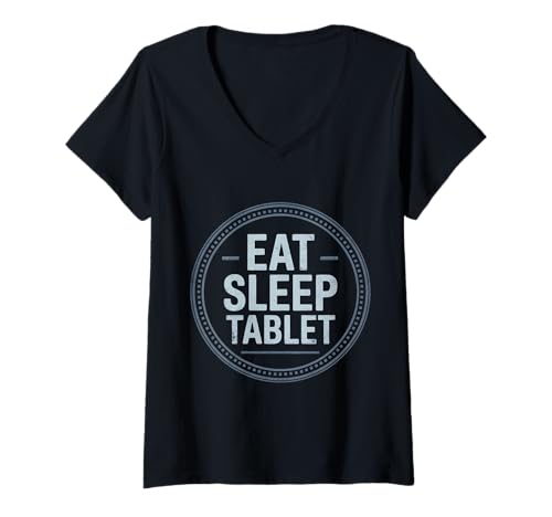 Damen Eat Sleep Tablet Screen Tech Kid Witz - T-Shirt mit V-Ausschnitt Damen Eat Sleep Tablet Screen Tech Kid Witz - T-Shirt mit V-Ausschnitt von Digital Techy Kid