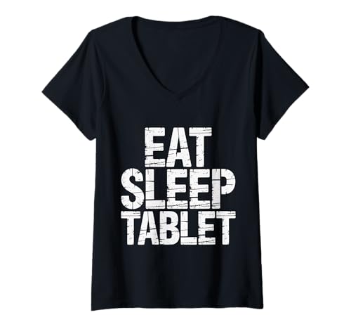 Damen Eat Sleep Tablet Screen Tech Kid Witz - T-Shirt mit V-Ausschnitt Damen Eat Sleep Tablet Screen Tech Kid Witz - T-Shirt mit V-Ausschnitt von Digital Techy Kid