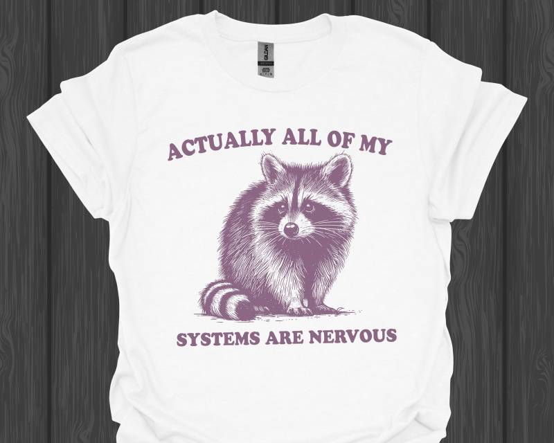 Niedliches Waschbär T-Shirt - Actually All Of My Systems Are Nervous -Lustiges Retro Design Weird Y2K Fashion -Merkwürdiges Shirt von DigitalArtPrints3000