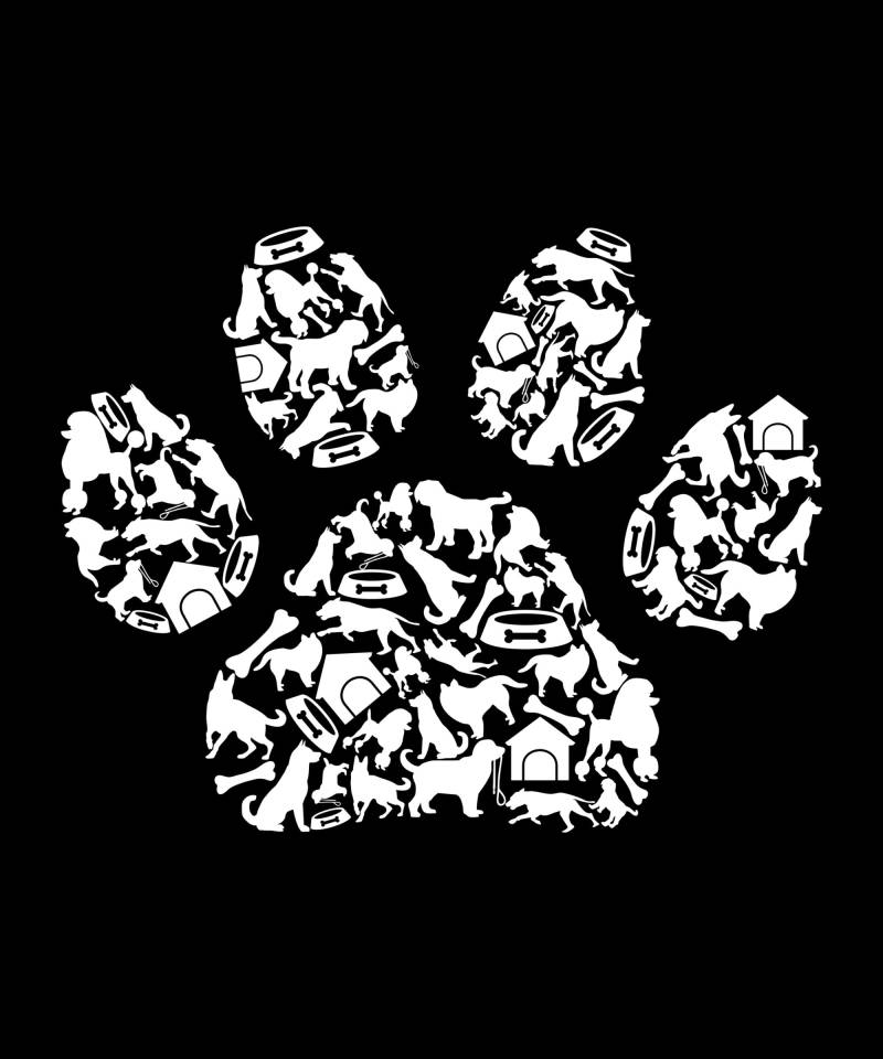 T-Shirt Für Männer Und Frauen Mit Hundepfote Im Design Sind Hunderassen Andere Details Zu Sehen Ideal Hundebesitzer Zum Gassi Gehen von DigitalKunstBoutique