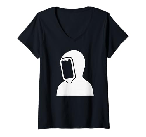 Damen Handy Gesicht Kritik Bildschirm-Fixierung Mobil Face T-Shirt mit V-Ausschnitt Damen Handy Gesicht Kritik Bildschirm-Fixierung Mobil Face T-Shirt mit V-Ausschnitt von Digitale Achtsamkeit Bildschirm Fokus Generation