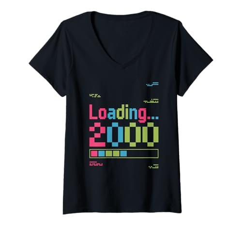 Damen Loading 2000 Pixel Balken Retro Y2K Glitch Grafik T-Shirt mit V-Ausschnitt Damen Loading 2000 Pixel Balken Retro Y2K Glitch Grafik T-Shirt mit V-Ausschnitt von Digitaler Ladebalken Jahr 2000 Gaming Ästhetik