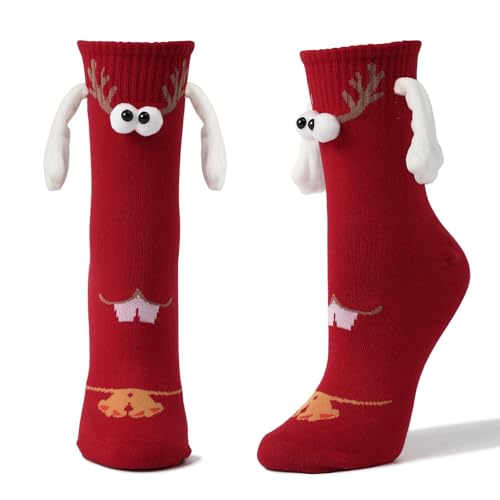 Dihope 1 Paar Lustige Magnetische Weihnachten Socken,3D-P-Uppen-Paar-Weihnachtssocken,Unisex Hand in Hand Socken mit Magnetarmen,Funny Freundschaftssocken für Damen und Herren von Dihope