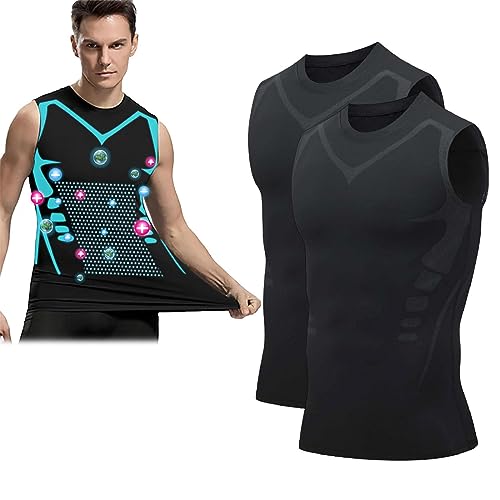 Dihope 2024 New Version Ionic Shaping Vest,Ionic Body Shaping Weste,Comfortable Atmungsaktiv Eisseide Schnelltrocknendes Compression Shirt Tank Top Shapewear(Schwarz+Schwarz,M) von Dihope