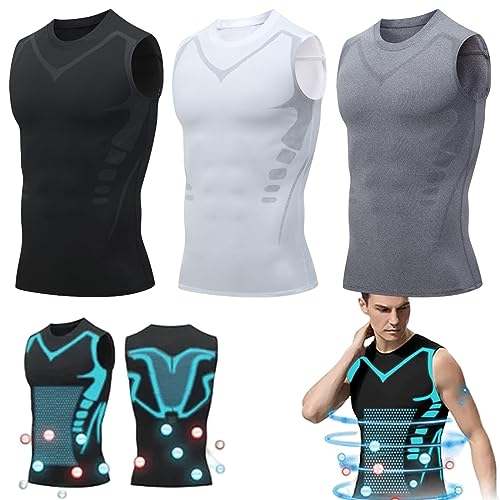 Dihope 2024 New Version Ionic Shaping Vest,Ionic Body Shaping Weste,Comfortable Atmungsaktiv Eisseide Schnelltrocknendes Compression Shirt Tank Top Shapewear(Schwarz+Weiß+Grau,3XL) von Dihope