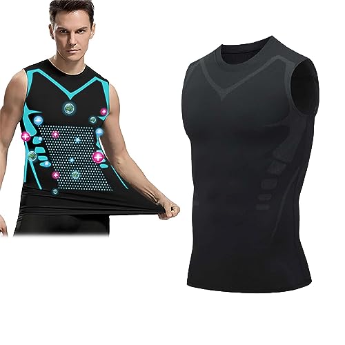 Dihope 2024 New Version Ionic Shaping Vest,Ionic Body Shaping Weste,Comfortable Atmungsaktiv Eisseide Schlankheitsweste Schnelltrocknendes Compression Shirt Tank Top Shapewear(Schwarz,3XL) von Dihope