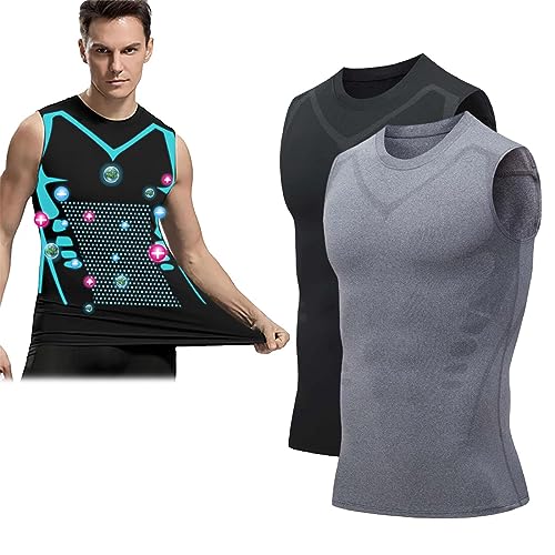 Dihope 2024 New Version Ionic Shaping Vest,Ionic Body Shaping Weste,Comfortable Atmungsaktiv Eisseide Schnelltrocknendes Compression Shirt Tank Top Shapewear(Schwarz+Grau,XL) von Dihope