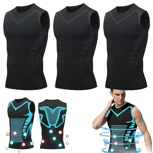 Dihope 2024 New Version Ionic Shaping Vest,Ionic Body Shaping Weste,Comfortable Atmungsaktiv Eisseide Schnelltrocknendes Compression Shirt Tank Top Shapewear(Schwarz+Schwarz+Schwarz,L) von Dihope