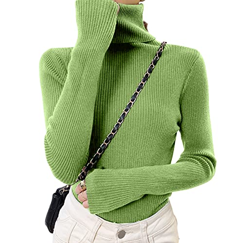 Dihope Damen Rollkragenpullover Basic Pullover Dünner Strickpullover Elastisch Gerippt Strickpulli Elegant Langarmshirt Casual Slim Fit Pulli Sweatshirts für Herbst Winter(Grün,One Size) von Dihope