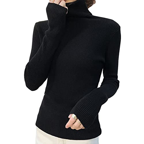 Dihope Damen Rollkragenpullover Basic Pullover Dünner Strickpullover Elastisch Gerippt Strickpulli Elegant Langarmshirt Casual Slim Fit Pulli Sweatshirts für Herbst Winter(Schwarz,One Size) von Dihope