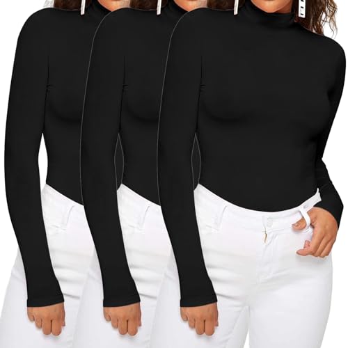 Dihope Damen Rollkragenshirt Basic Elegant Langarmshirt Rolli Weicher Pullover Sweatshirts Dünn Stretch Unterziehrolli Slim Fit Oberteile für Herbst Winter(3pc-Schwarz*3,3XL) von Dihope