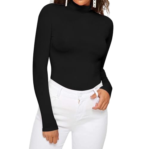 Dihope Damen Rollkragenshirt Basic Elegant Langarmshirt Rolli Weicher Pullover Sweatshirts Dünn Stretch Unterziehrolli Slim Fit Oberteile für Herbst Winter(Schwarz,L) von Dihope