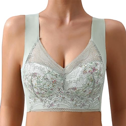 Dihope Eisseide BH Floral Spitzen Soft BH ohne Bügel Gepolstert Push Up Nahtlos Klassische Bustier Weicher Atmungsaktiver Bügelloser Seamless Bra für Schlafen Yoga(Grün,EU XL/Tag XXL) von Dihope