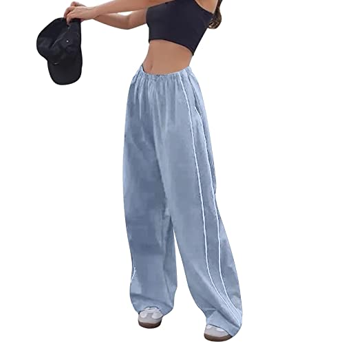 Dihope Track Pants Damen Baggy Jogginghose Y2K Fallschirmhosen Cargohose Parachute Pants Weites Bein Vintage Hosen Streetwear Elastische Taille(A-Hellblau,L) von Dihope