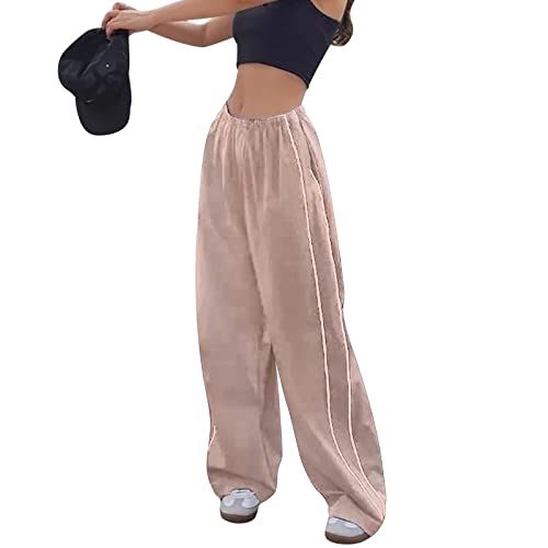 Dihope Track Pants Damen Baggy Jogginghose Y2K Fallschirmhosen Cargohose Parachute Pants Weites Bein Vintage Hosen Streetwear Elastische Taille(A-Rosa,S) von Dihope