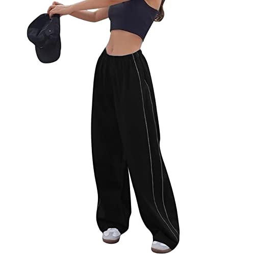 Dihope Track Pants Damen Baggy Jogginghose Y2K Fallschirmhosen Cargohose Parachute Pants Weites Bein Vintage Hosen Streetwear Elastische Taille(A-Schwarz,L) von Dihope