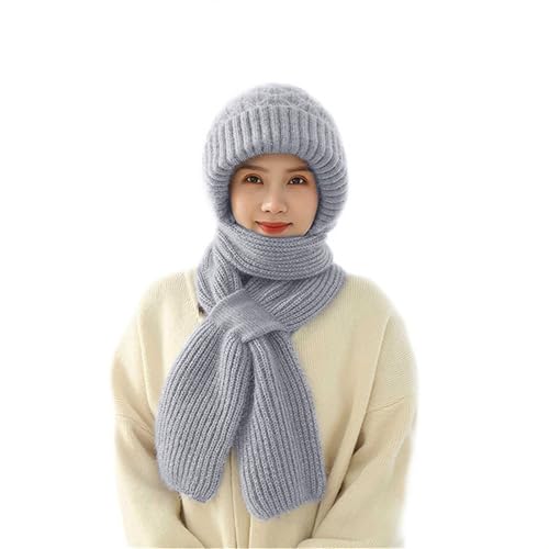 Dihope Integrierter Gehörschutz Winddichte Mütze Schal,Damen 2 in 1 Winterschal Mütze Verdickter Warmer Strickmütze Kapuzenschal für Frauen Winter(Grau,One Size) von Dihope