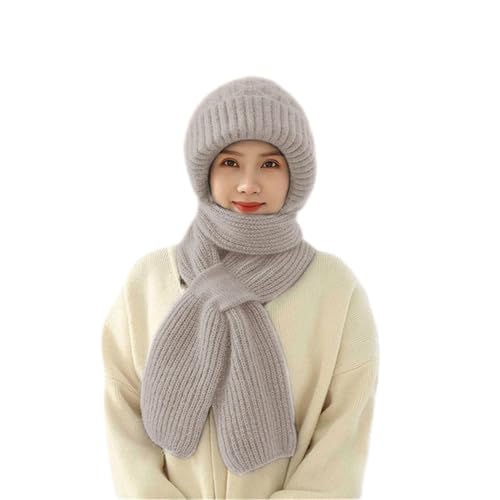 Dihope Integrierter Gehörschutz Winddichte Mütze Schal,Damen 2 in 1 Winterschal Mütze Verdickter Warmer Strickmütze Kapuzenschal für Frauen Winter(Buchweizenfarbe,One Size) von Dihope