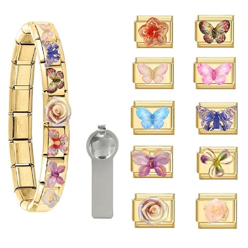Dihope Italian Charm Bracelet Gold Italian Charms Set Edelstahl 9mm, DIY Abnehmbar Module für Italienische Armbänder, Italian Style Charms für Damen Herren Kinder Jungen Mädchen von Dihope