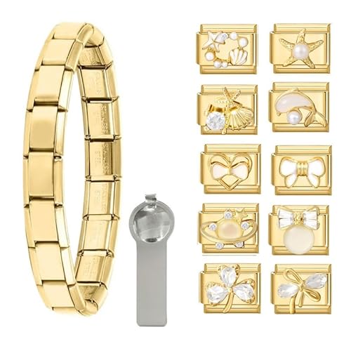 Dihope Italian Charm Bracelet Gold Italian Charms Set Edelstahl 9mm, DIY Abnehmbar Module für Italienische Armbänder, Italian Style Charms für Damen Herren Kinder Jungen Mädchen von Dihope