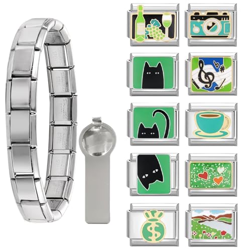 Dihope Italian Charm Bracelet Gold Silber Italian Charms Set Edelstahl 9mm, DIY Abnehmbar Module für Italienische Armbänder, Italian Style Charms für Damen Herren Kinder Jungen Mädchen von Dihope