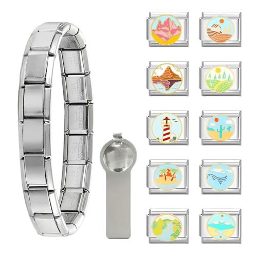 Dihope Italian Charm Bracelet Silber Italian Charms Set Edelstahl 9mm, DIY Abnehmbar Module für Italienische Armbänder, Italian Style Charms für Damen Herren Kinder Jungen Mädchen von Dihope