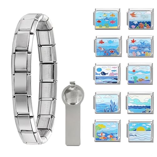 Dihope Italian Charm Bracelet Silber Italian Charms Set Edelstahl 9mm, DIY Abnehmbar Module für Italienische Armbänder, Italian Style Charms für Damen Herren Kinder Jungen Mädchen von Dihope