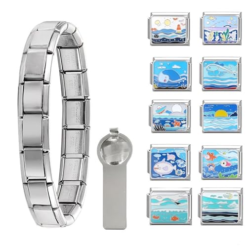 Dihope Italian Charm Bracelet Silber Italian Charms Set Edelstahl 9mm, DIY Abnehmbar Module für Italienische Armbänder, Italian Style Charms für Damen Herren Kinder Jungen Mädchen von Dihope