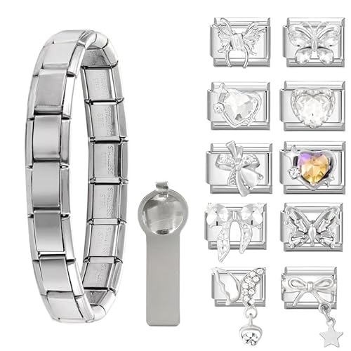 Dihope Italian Charm Bracelet Silber Italian Charms Set Edelstahl 9mm, DIY Abnehmbar Module für Italienische Armbänder, Italian Style Charms für Damen Herren Kinder Jungen Mädchen von Dihope