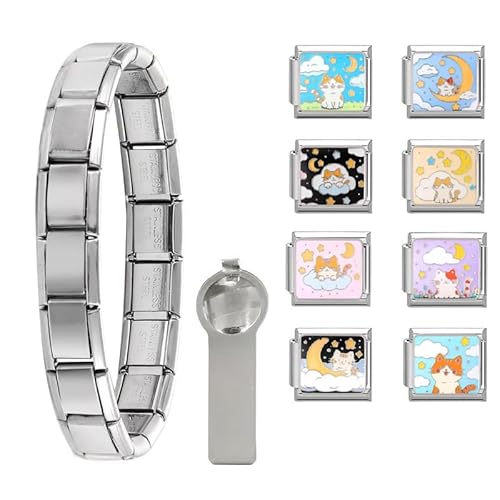 Dihope Italian Charm Bracelet Silber Italian Charms Set Edelstahl 9mm, DIY Abnehmbar Module für Italienische Armbänder, Italian Style Charms für Damen Herren Kinder Jungen Mädchen von Dihope