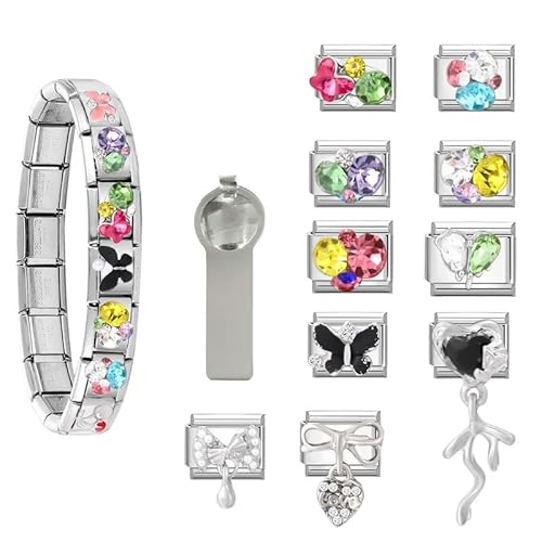 Dihope Italian Charm Bracelet Silber Italian Charms Set Edelstahl 9mm, DIY Abnehmbar Module für Italienische Armbänder, Italian Style Charms für Damen Herren Kinder Jungen Mädchen von Dihope