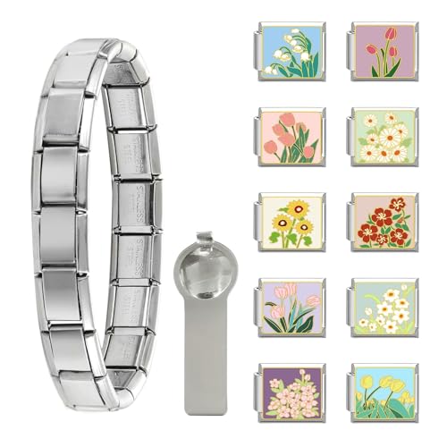 Dihope Italian Charm Bracelet Silber Italian Charms Set Edelstahl 9mm, DIY Abnehmbar Module für Italienische Armbänder, Italian Style Charms für Damen Herren Kinder Jungen Mädchen von Dihope