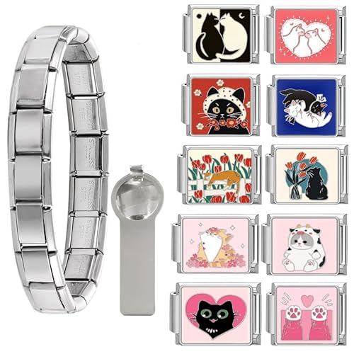 Dihope Italian Charm Bracelet Silber Italian Charms Set Edelstahl 9mm, DIY Abnehmbar Module für Italienische Armbänder, Italian Style Charms für Damen Herren Kinder Jungen Mädchen von Dihope