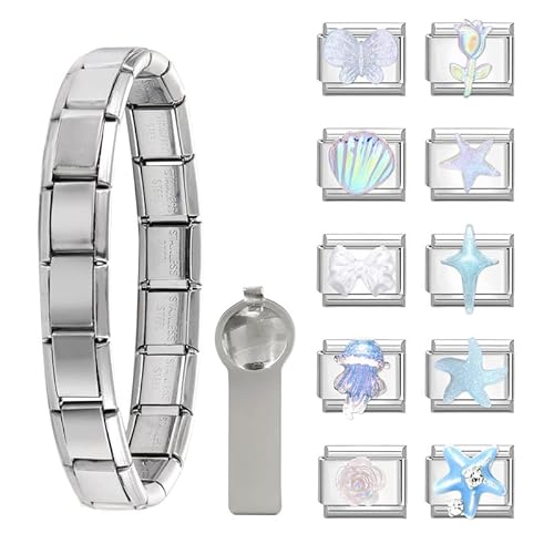 Dihope Italian Charm Bracelet Silber Italian Charms Set Edelstahl 9mm, DIY Abnehmbar Module für Italienische Armbänder, Italian Style Charms für Damen Herren Kinder Jungen Mädchen von Dihope