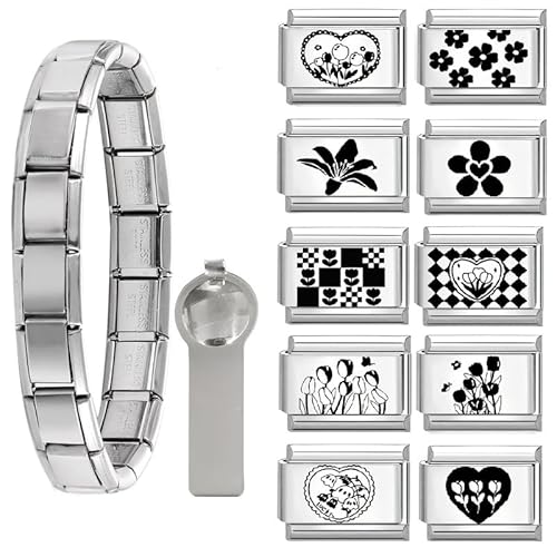 Dihope Italian Charm Bracelet Silber Italian Charms Set Edelstahl 9mm, DIY Abnehmbar Module für Italienische Armbänder, Italian Style Charms für Damen Herren Kinder Jungen Mädchen von Dihope
