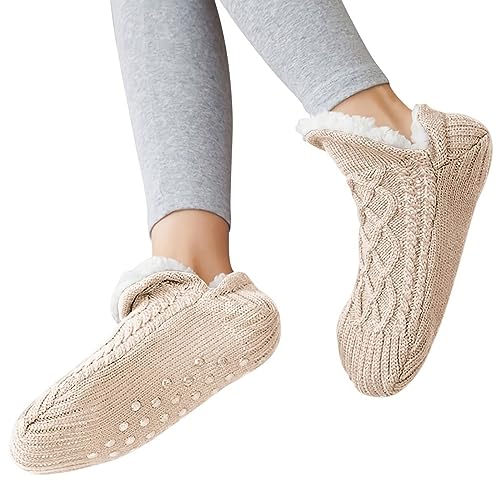 Dihope Kuschelsocken Damen Stoppersocken Flauschig Gestrickt Wintersocken mit Noppen Rutschfest Hausschuhe Socken Warme Haussocken Gefüttert(01: Beige,40-42) von Dihope