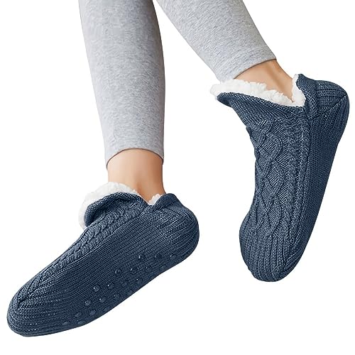 Dihope Kuschelsocken Damen Stoppersocken Flauschig Gestrickt Wintersocken mit Noppen Rutschfest Hausschuhe Socken Warme Haussocken Gefüttert(01: Marineblau,35-39) von Dihope