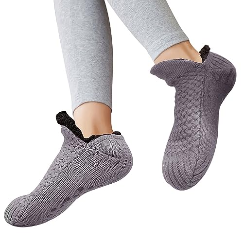 Dihope Kuschelsocken Damen Stoppersocken Flauschig Gestrickt Wintersocken mit Noppen Rutschfest Hausschuhe Socken Warme Haussocken Gefüttert(02: Grau,40-42) von Dihope