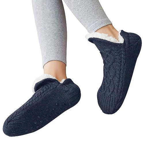 Dihope Kuschelsocken Damen Stoppersocken Herren Flauschig Gestrickt Wintersocken mit Noppen Rutschfest Hausschuhe Socken Warme Haussocken Gefüttert(01: Dunkelblau,35-39) von Dihope