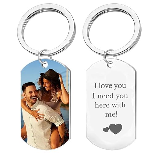 Dihope Schlüsselanhänger Personalisiert aus Edelstahl mit Foto & Gravur Auto Glücksbringer Anhänger für Lieblingsmensch Personalisiertes Geschenk für Männer,Frauen & Partner,Silberweiß-Rundung von Dihope