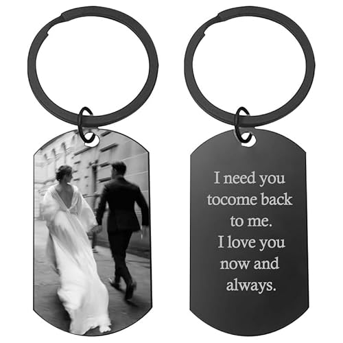Dihope Schlüsselanhänger Personalisiert aus Edelstahl mit Foto & Gravur Auto Glücksbringer Anhänger für Lieblingsmensch Personalisiertes Geschenk für Männer,Frauen & Partner,Tiefschwarz-Rundung von Dihope