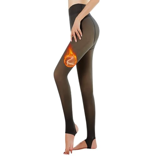 Dihope Thermo Strumpfhosen Damen Winter Thermostrumpfhose Gefütterte Strumpfhose Halbfuß/ohne Fuß Durchscheinend Leggings Thermal Tights Halbfuß/Schwarz Durchsichtig,300g/(Dickes Fleece: -5-10℃),L-XL von Dihope