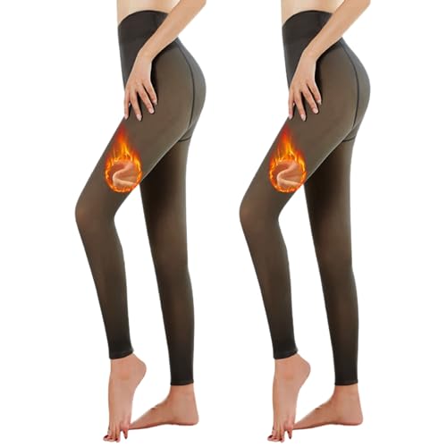 Dihope Thermo Strumpfhosen Damen Winter Thermostrumpfhose Gefütterte Strumpfhose Halbfuß/ohne Fuß Durchscheinend Leggings Thermal Tights ohne Fuß/2pc Schwarz,220g/(mit Fleece: 5-20℃),L-XL von Dihope