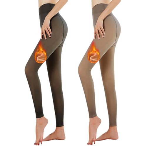 Dihope Thermo Strumpfhosen Damen Winter Thermostrumpfhose Gefütterte Strumpfhose Halbfuß/ohne Fuß Durchscheinend Leggings Thermal Tights ohne Fuß/2pc Schwarz/Kaffee,300g/(Dickes Fleece: -5-10℃),L-XL von Dihope