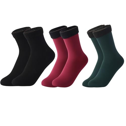 Dihope Thermosocken Damen,3 Paar Warm Dicke Socken mit Fleece Gefüttert Knöchelhoch Winter Socken für Damen,Flauschige Socken Warme Bettsocken Haussocken Weihnachtssocken von Dihope