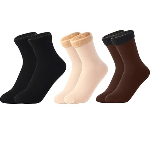 Dihope Thermosocken Damen,3 Paar Warm Dicke Socken mit Fleece Gefüttert Knöchelhoch Winter Socken für Damen,Flauschige Socken Warme Bettsocken Haussocken Weihnachtssocken von Dihope