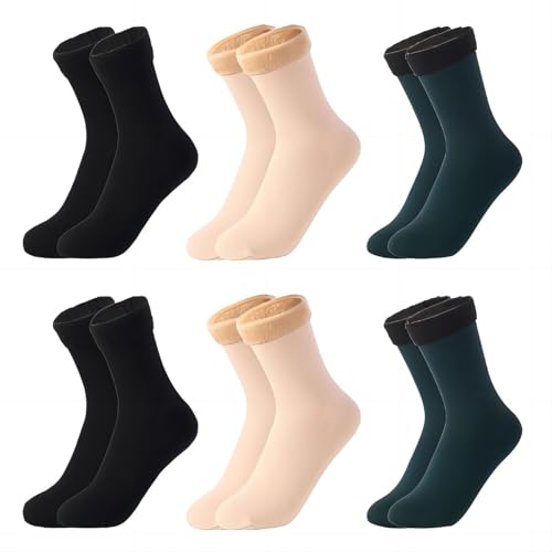 Dihope Thermosocken Damen,6 Paar Warm Dicke Socken mit Fleece Gefüttert Knöchelhoch Winter Socken für Damen,Flauschige Socken Warme Bettsocken Haussocken Weihnachtssocken von Dihope