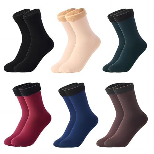 Dihope Thermosocken Damen,6 Paar Warm Dicke Socken mit Fleece Gefüttert Knöchelhoch Winter Socken für Damen,Flauschige Socken Warme Bettsocken Haussocken Weihnachtssocken von Dihope